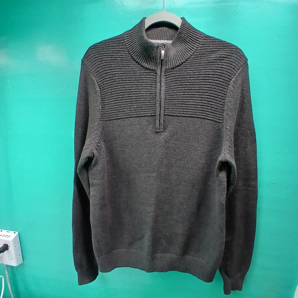 Van Heusen Mens Charcoal Gray Quarter Zip Sweater Size S P Cotton Acrylic‎